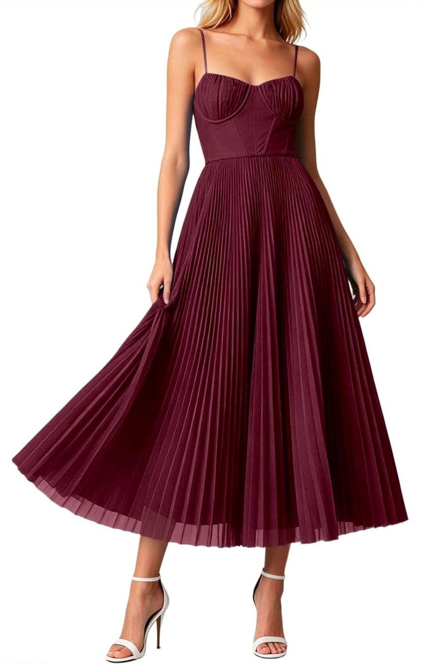 Formal pleated corset chiffon wine color dress Size 8 Wedding bridesmaid holiday